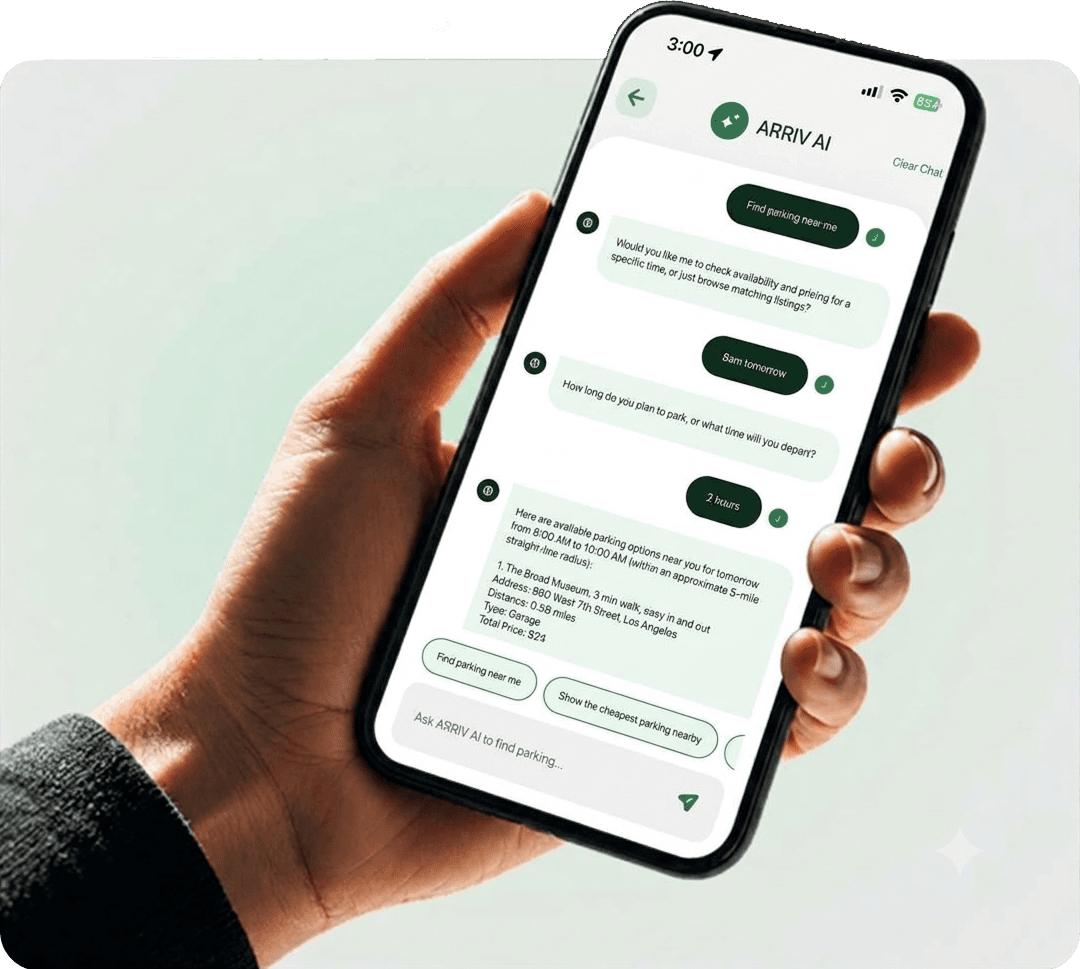 Arriv smart parking assistant app screen